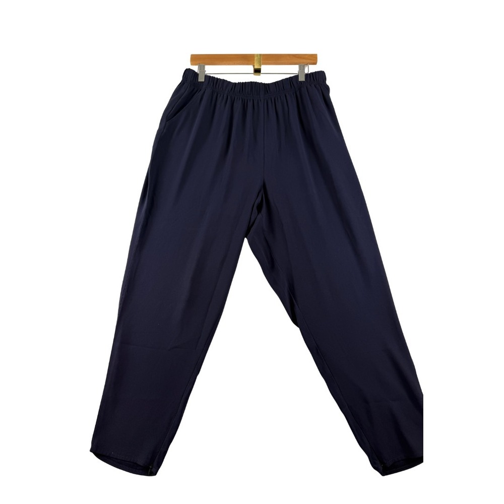 St John Collection Pants Womens L Navy Pull On Elastic Waist Travel Career Flowy